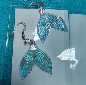 Blue glitter mermaid tail wire earrings